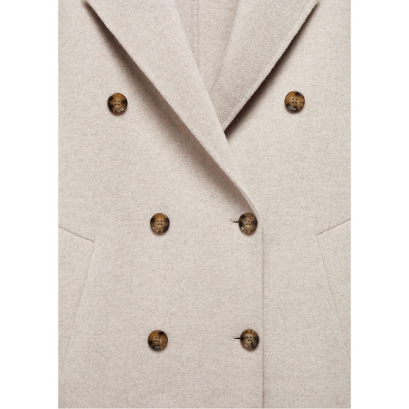 MANGO Oatmeal Neutral Cream Oversized Wool Coat Double Breasted Wool Trench Coat - Picture 14 of 17